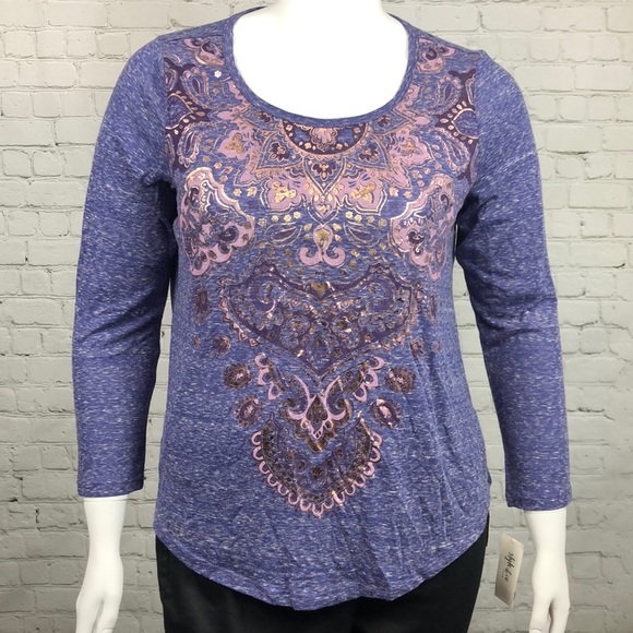 0X 1X Style & Co Purple Metallic Graphic Tee Plus - Picture 2 of 5